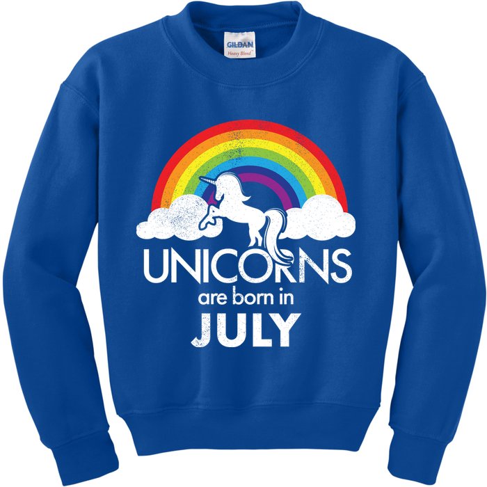 Unicorns Are Born In July Rainbow Retro Kids Sweatshirt