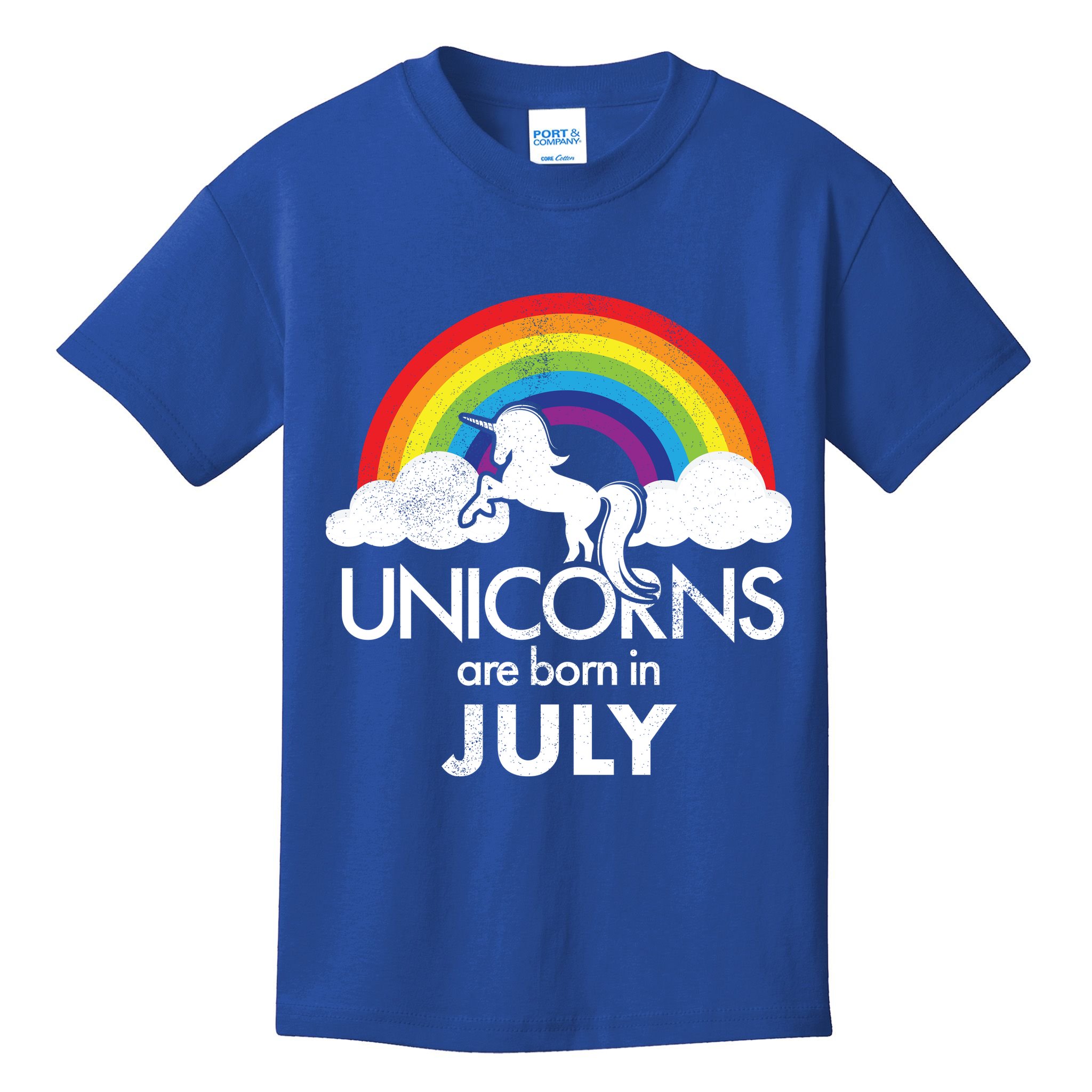 Unicorns Are Born In July Rainbow Retro Kids T-Shirt