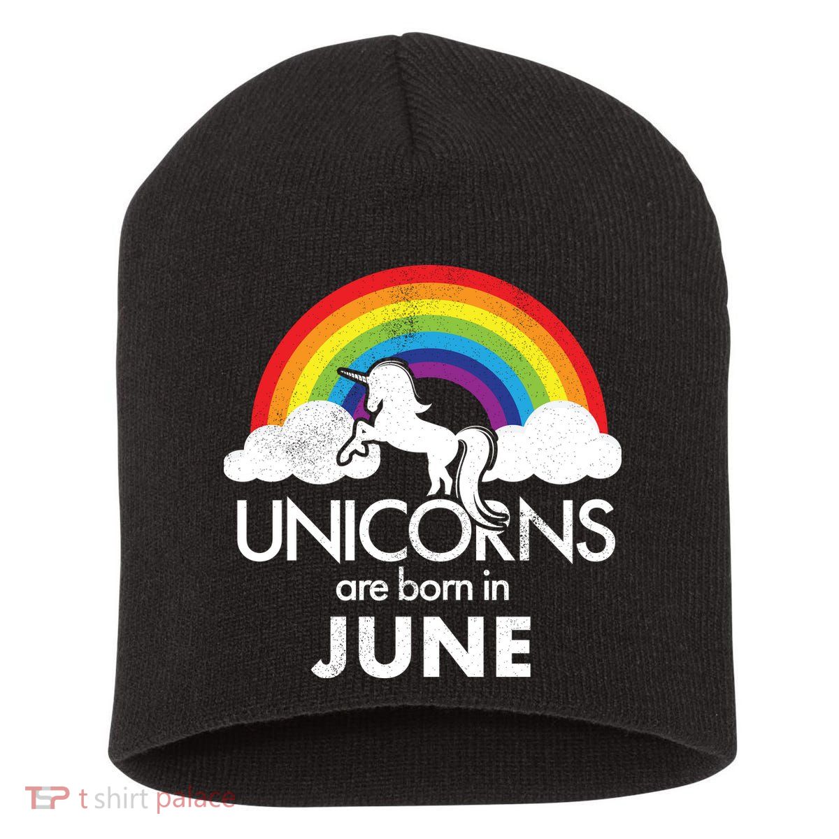 Unicorns Are Born in June Short Acrylic Beanie