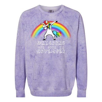 Unicorns Are Born In November Colorblast Crewneck Sweatshirt