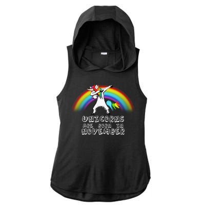 Unicorns Are Born In November Ladies PosiCharge Tri-Blend Wicking Draft Hoodie Tank