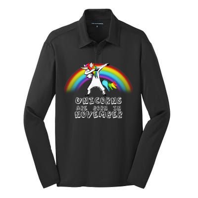 Unicorns Are Born In November Silk Touch Performance Long Sleeve Polo