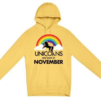 Unicorns Are Born In November Rainbow Retro Premium Pullover Hoodie