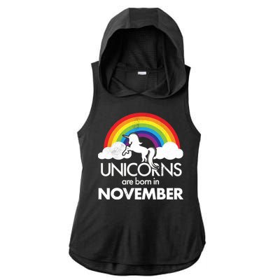 Unicorns Are Born In November Rainbow Retro Ladies PosiCharge Tri-Blend Wicking Draft Hoodie Tank