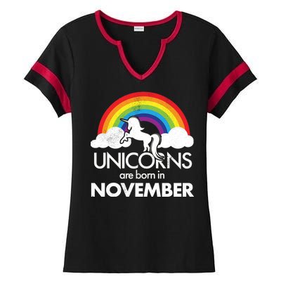 Unicorns Are Born In November Rainbow Retro Ladies Halftime Notch Neck Tee