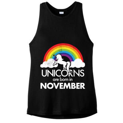 Unicorns Are Born In November Rainbow Retro Ladies PosiCharge Tri-Blend Wicking Tank