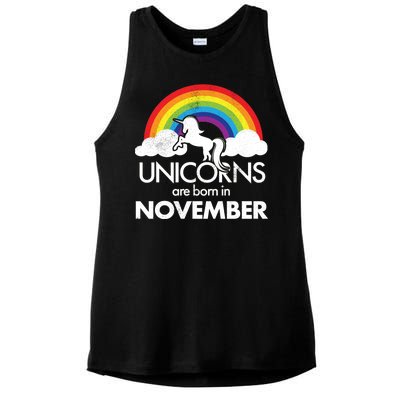 Unicorns Are Born In November Rainbow Retro Ladies PosiCharge Tri-Blend Wicking Tank