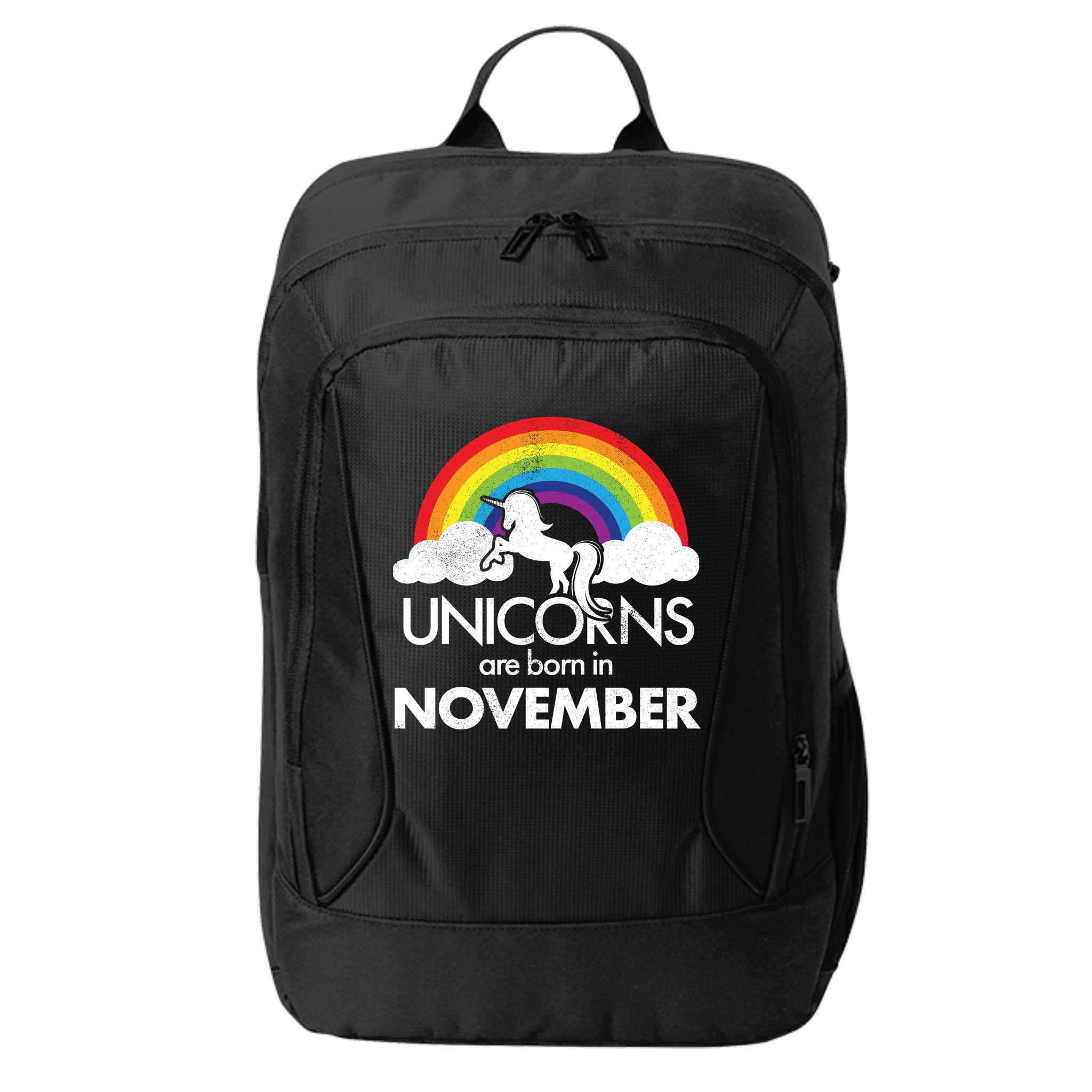 Unicorns Are Born In November Rainbow Retro City Backpack