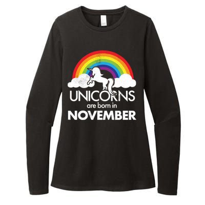 Unicorns Are Born In November Rainbow Retro Womens CVC Long Sleeve Shirt