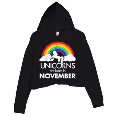 Unicorns Are Born In November Rainbow Retro Crop Fleece Hoodie