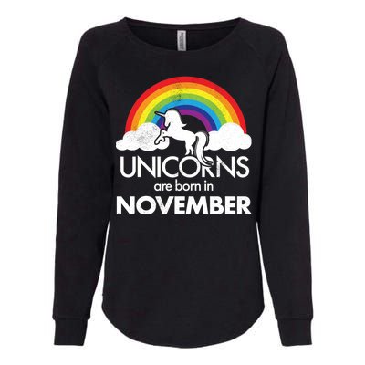 Unicorns Are Born In November Rainbow Retro Womens California Wash Sweatshirt