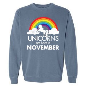 Unicorns Are Born In November Rainbow Retro Garment-Dyed Sweatshirt