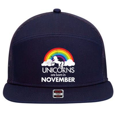 Unicorns Are Born In November Rainbow Retro 7 Panel Mesh Trucker Snapback Hat