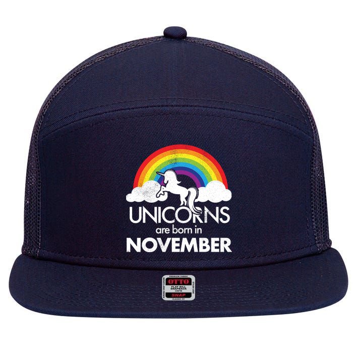 Unicorns Are Born In November Rainbow Retro 7 Panel Mesh Trucker Snapback Hat