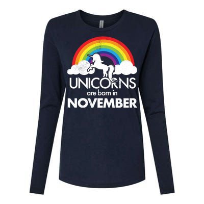 Unicorns Are Born In November Rainbow Retro Womens Cotton Relaxed Long Sleeve T-Shirt