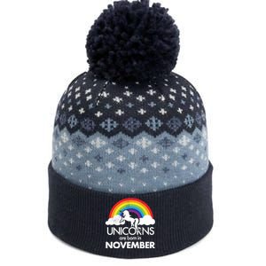 Unicorns Are Born In November Rainbow Retro The Baniff Cuffed Pom Beanie