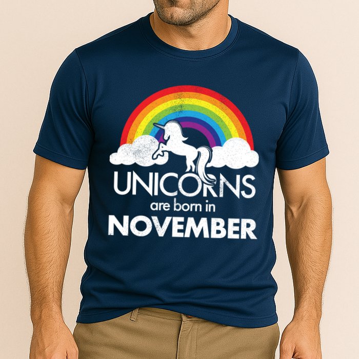 Unicorns Are Born In November Rainbow Retro Performance Shirt