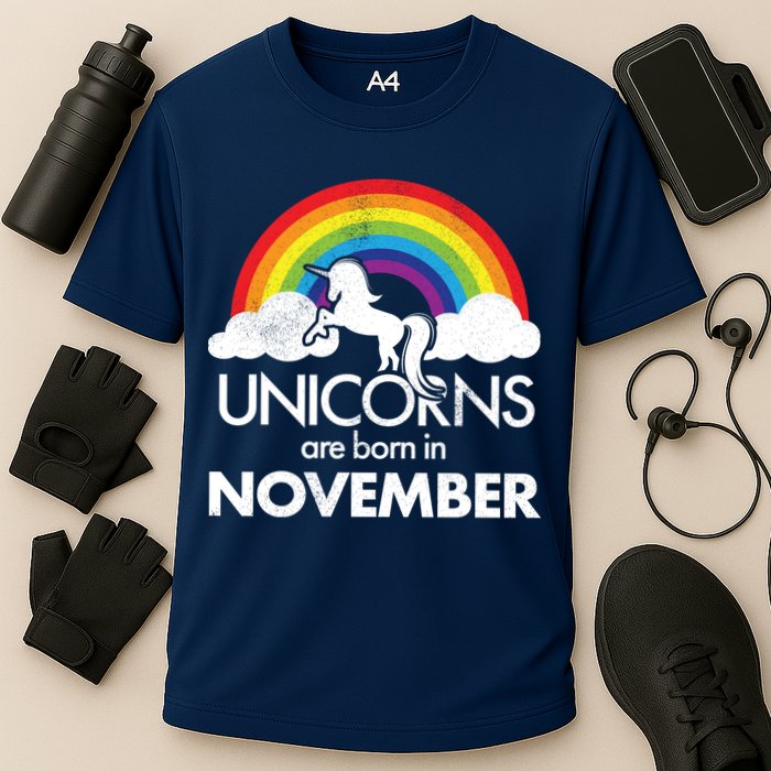 Unicorns Are Born In November Rainbow Retro Performance Shirt