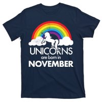 Unicorns Are Born In November Rainbow Retro T-Shirt