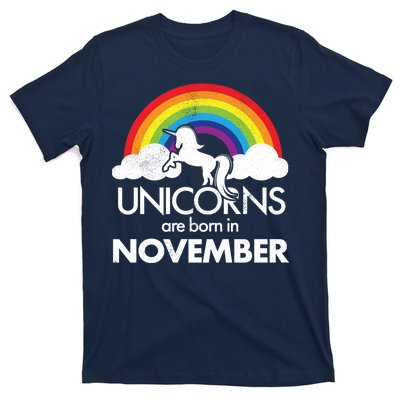 Unicorns Are Born In November Rainbow Retro T-Shirt