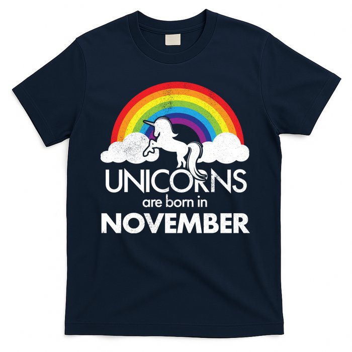 Unicorns Are Born In November Rainbow Retro T-Shirt