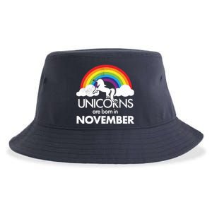 Unicorns Are Born In November Rainbow Retro Sustainable Bucket Hat