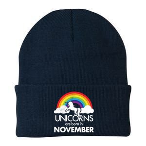 Unicorns Are Born In November Rainbow Retro Knit Cap Winter Beanie