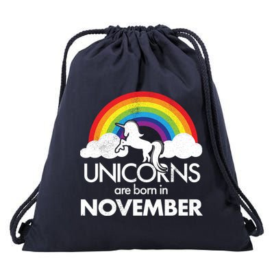 Unicorns Are Born In November Rainbow Retro Drawstring Bag