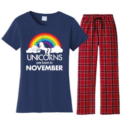 Unicorns Are Born In November Rainbow Retro Women's Flannel Pajama Set