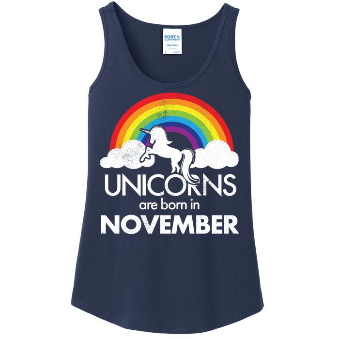 Unicorns Are Born In November Rainbow Retro Ladies Essential Tank