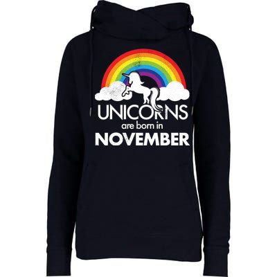 Unicorns Are Born In November Rainbow Retro Womens Funnel Neck Pullover Hood