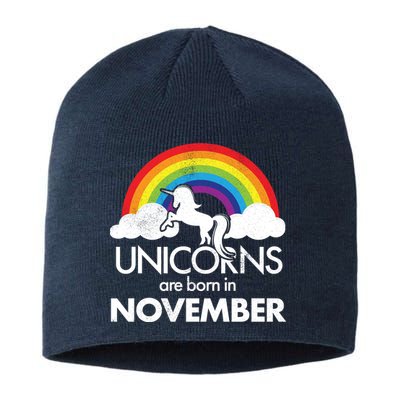 Unicorns Are Born In November Rainbow Retro Sustainable Beanie