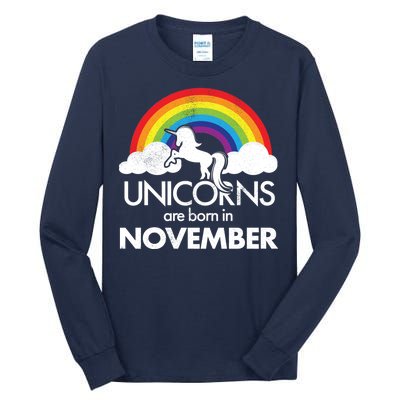 Unicorns Are Born In November Rainbow Retro Tall Long Sleeve T-Shirt