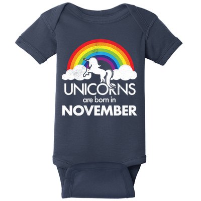 Unicorns Are Born In November Rainbow Retro Baby Bodysuit