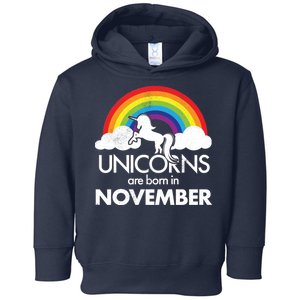 Unicorns Are Born In November Rainbow Retro Toddler Hoodie