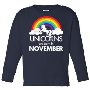 Unicorns Are Born In November Rainbow Retro Toddler Long Sleeve Shirt