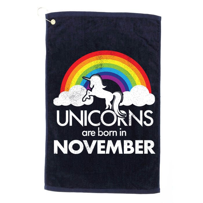 Unicorns Are Born In November Rainbow Retro Golf Towel