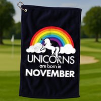 Unicorns Are Born In November Rainbow Retro Golf Towel