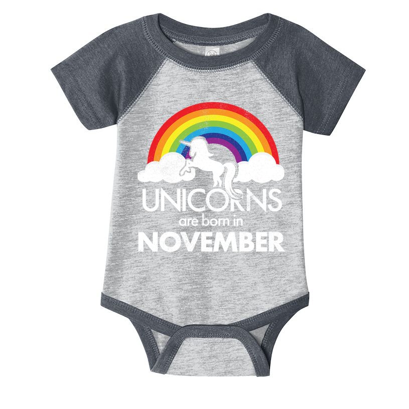 Unicorns Are Born In November Rainbow Retro Infant Baby Jersey Bodysuit