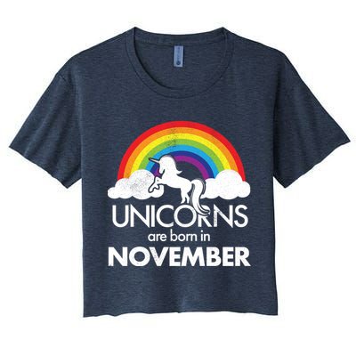 Unicorns Are Born In November Rainbow Retro Crop Top