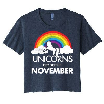 Unicorns Are Born In November Rainbow Retro Women's Crop Top Tee