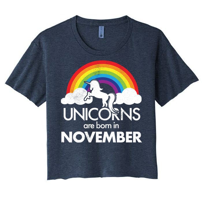 Unicorns Are Born In November Rainbow Retro Women's Crop Top Tee