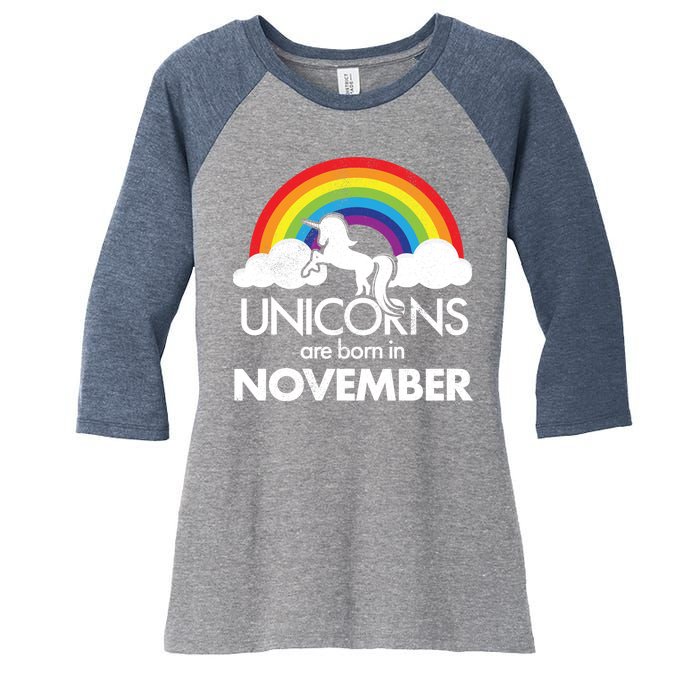 Unicorns Are Born In November Rainbow Retro Women's Tri-Blend 3/4-Sleeve Raglan Shirt