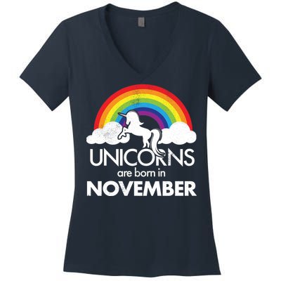 Unicorns Are Born In November Rainbow Retro Women's V-Neck T-Shirt