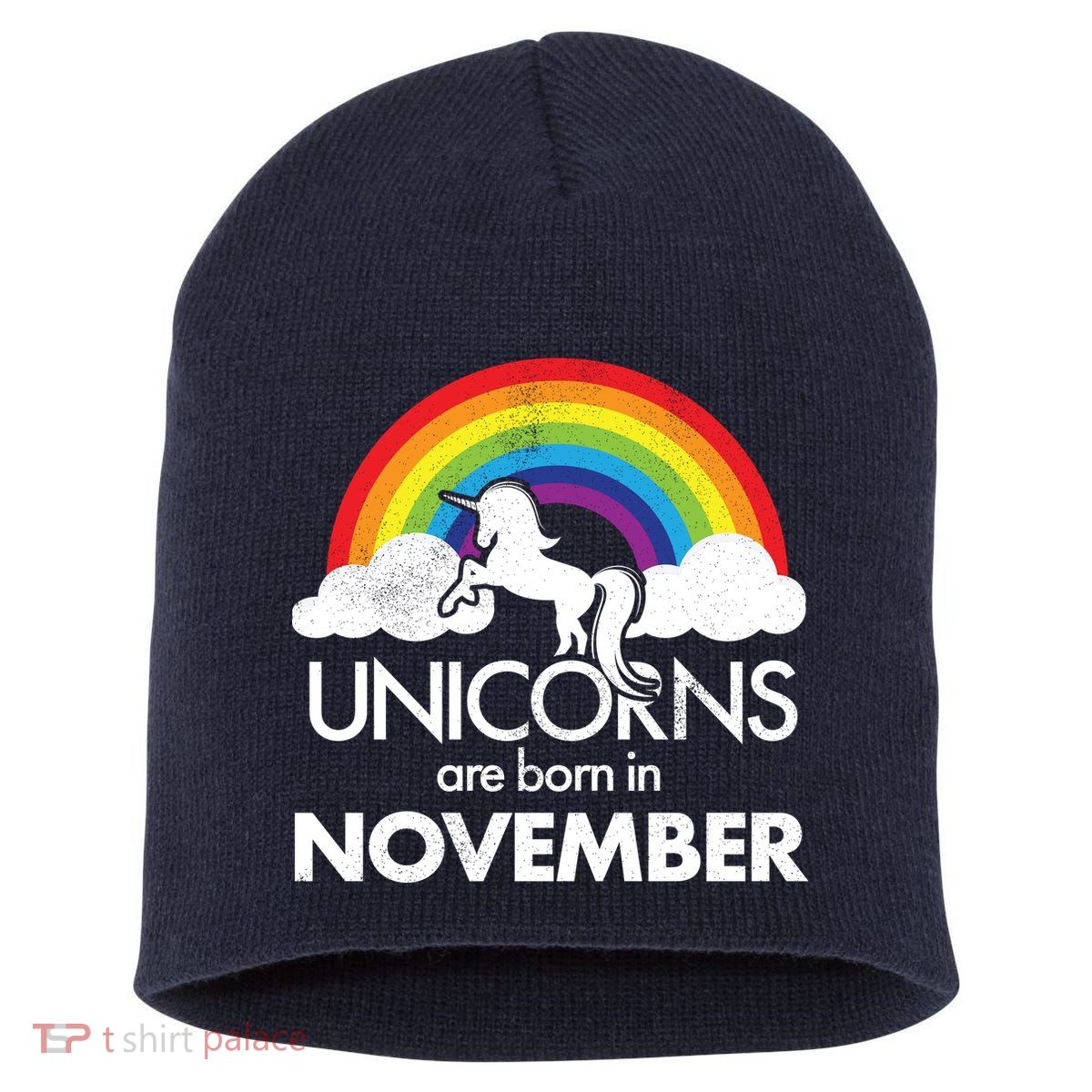 Unicorns Are Born In November Rainbow Retro Short Acrylic Beanie