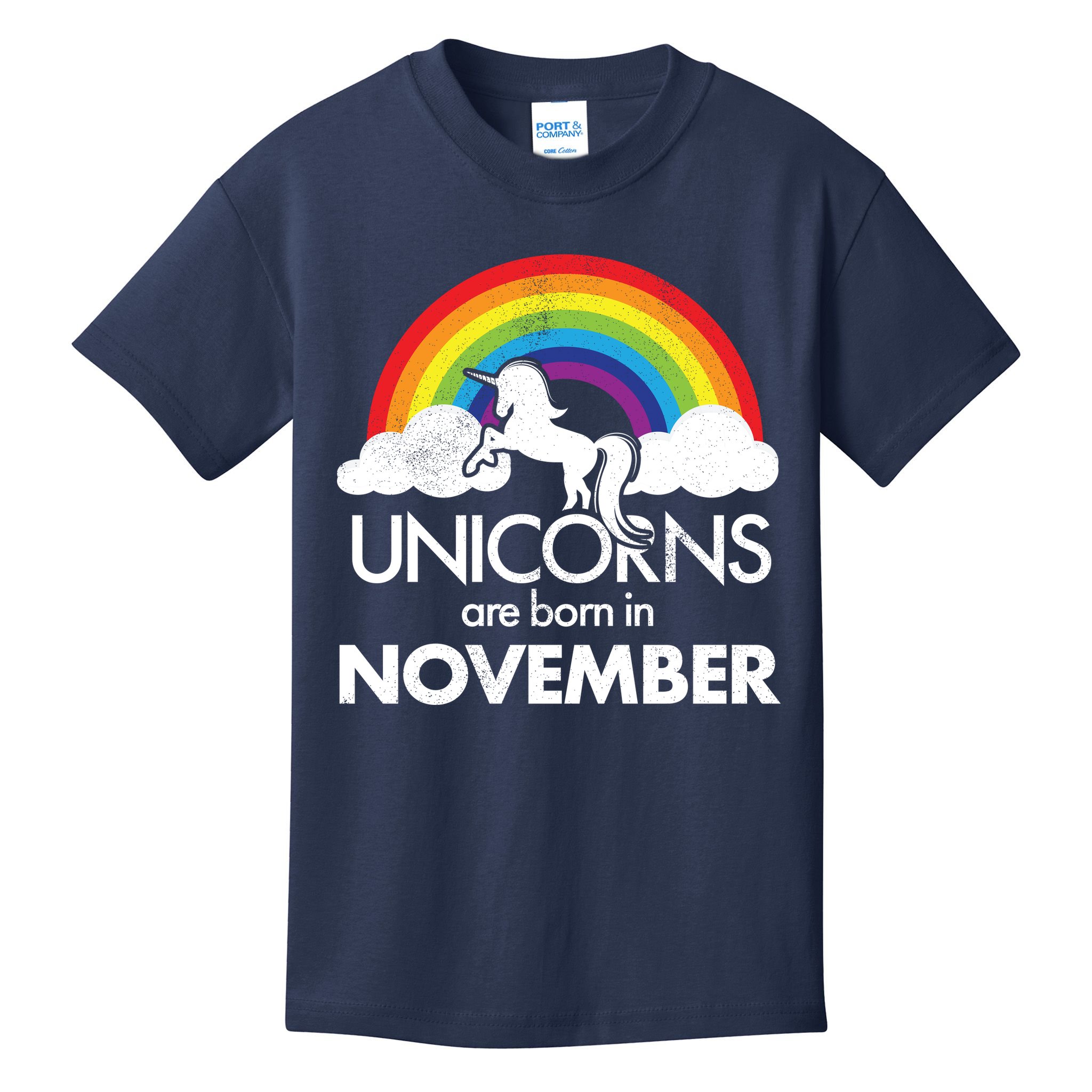 Unicorns Are Born In November Rainbow Retro Kids T-Shirt
