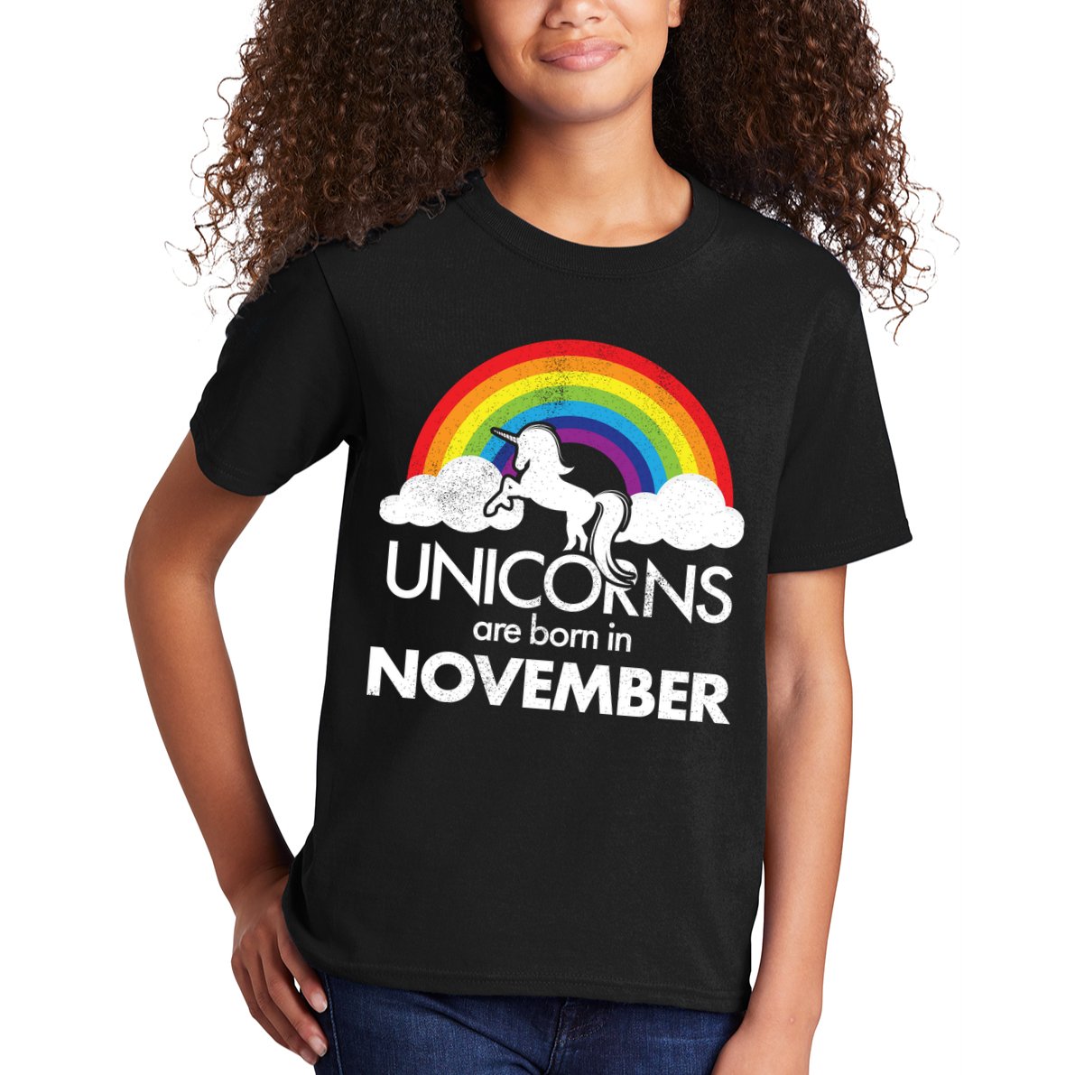Unicorns Are Born In November Rainbow Retro Kids T-Shirt