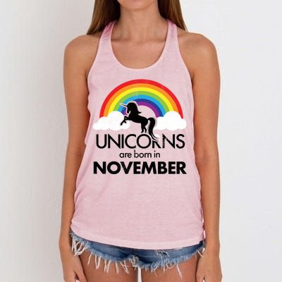 Unicorns Are Born In November Rainbow Retro Women's Knotted Racerback Tank