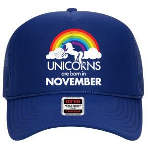 Unicorns Are Born In November Rainbow Retro High Crown Mesh Back Trucker Hat