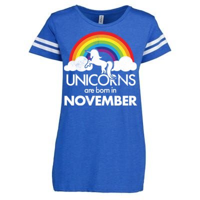 Unicorns Are Born In November Rainbow Retro Enza Ladies Jersey Football T-Shirt